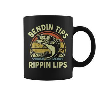 Fathers Day Dad Bendin Tips Rippin Lips Funny Papa Fishing Coffee Mug - Seseable