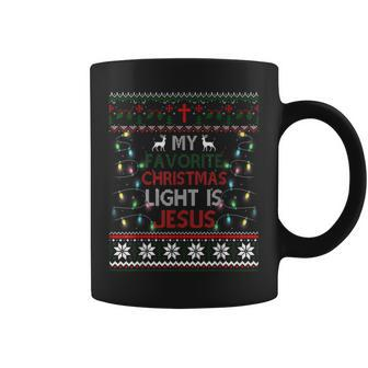 My Favorite Christmas Light Is Jesus Christian Ugly Sweater Coffee Mug - Seseable