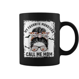My Favorite Monsters Call Me Mom Messy Bun Mom Halloween Coffee Mug - Seseable