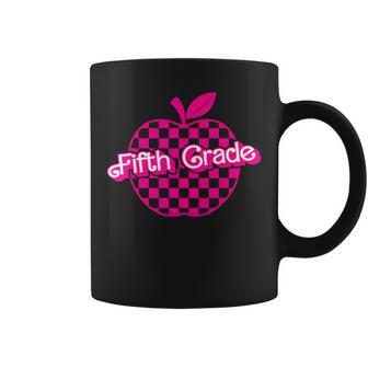 Fifth Grade Pink Checkered Apple Teacher 5Th Grade Coffee Mug - Seseable
