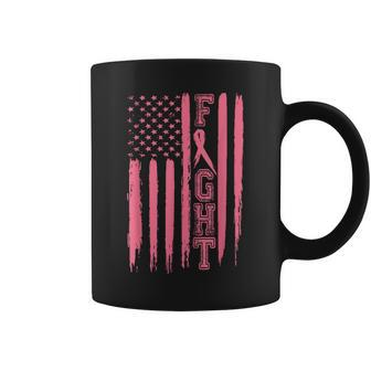Fight Breast Cancer American Flag Breast Cancer Survivor Coffee Mug | Mazezy
