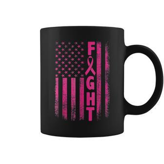Fight Breast Survivor American Flag Breast Cancer Awareness Coffee Mug - Seseable