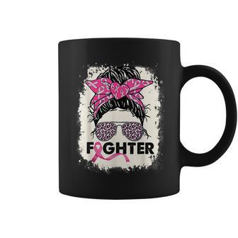 Fighter Messy Bun Pink Warrior Breast Cancer Awareness Coffee Mug | Mazezy