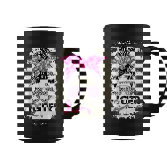 Fighter Messy Bun Pink Warrior Breast Cancer Awareness Coffee Mug - Monsterry