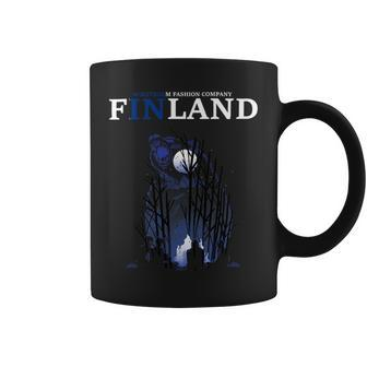 Finland Finland Flag Country Colours Full Moon Bear Campfire Coffee Mug - Monsterry AU