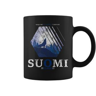 Finland Full Moon Wolf Howling Suomi Flag Used Look Coffee Mug - Monsterry AU
