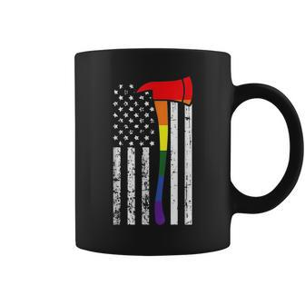 Firefighter American Flag Lgbt-Q Gay Pride Flag Fireman Ally Coffee Mug | Mazezy CA