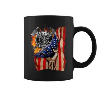 Firefighter American Flag Pride Hand Fire Service Lover Gift Coffee Mug | Mazezy