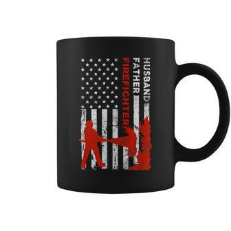 Firefighter Husband Dad Vintage Usa Flag American Fathers Gift For Women Coffee Mug | Mazezy