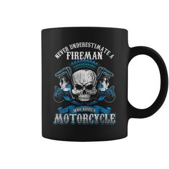 Fireman Biker Never Underestimate Motorcycle Skull Coffee Mug - Seseable
