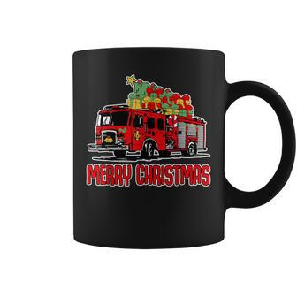 Firetruck Santa Sleigh Fireman Christmas Firefighter Coffee Mug | Mazezy