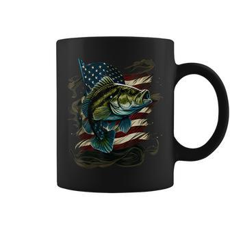 Fishing And An American Flag - Largemouth Bass Coffee Mug - Seseable