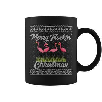 Flamingo Christmas Pun Merry Flockin Holiday Party Coffee Mug - Monsterry