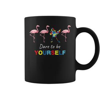 Flamingo Dabbing Dare To Be Yourself For Autism Awareness Dare Funny Gifts Coffee Mug | Mazezy