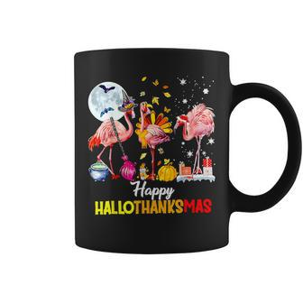 Flamingo Happy Hallothanksmas Halloween Thanksgiving Coffee Mug - Monsterry CA