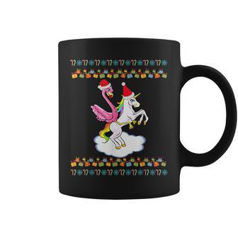 Flamingo Pink Bird Riding Unicorn Santa Hat Christmas Gifts Coffee Mug | Mazezy
