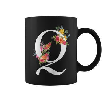 Floral Alphabet Letter First Name With Q Flower Coffee Mug | Mazezy