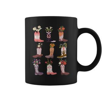 Floral Cowgirl Grid Pink Colorful Boots Coffee Mug | Mazezy