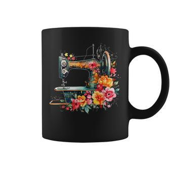 Floral Flower Sewing Maschine Kit Quilting Themed Coffee Mug - Monsterry UK