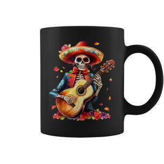 Floral Guitar Dia De Los Muertos Cute Mariachi Day Of Dead Coffee Mug - Seseable