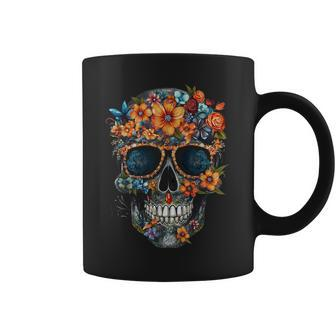 Floral Mexican Skull Day Of The Dead Dia De Muertos Coffee Mug - Seseable