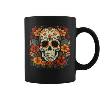 Floral Sugar Skull Day Of Dead Dia De Los Muertos Coffee Mug - Monsterry