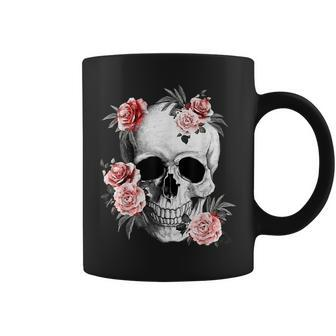 Floral Sugar Skull Rose Flowers Mycologist Gothic Goth Coffee Mug - Monsterry AU