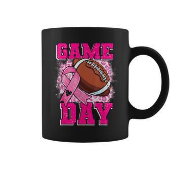 Football Game Day Pink Ribbon Breast Cancer Awareness Mom Coffee Mug - Seseable