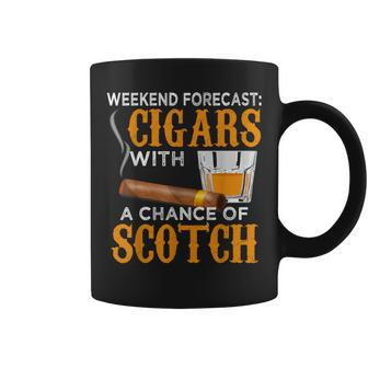 Weekend Forecast Cigars Scotch Cigar Whiskey For Dad Coffee Mug | Mazezy