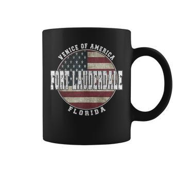 Fort Lauderdale Florida Vintage American Flag Coffee Mug | Mazezy