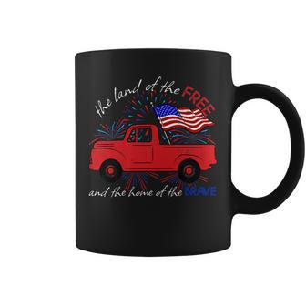 Fourth Of July Patriotic Classic Pickup Truck American Flag Coffee Mug | Mazezy