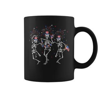 Fourth Of July Skellies Skeletons Dancing With American Flag Coffee Mug - Thegiftio UK