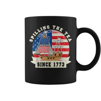 Fourth Of July Spilling The Tea 1773 Funny American History Coffee Mug - Monsterry