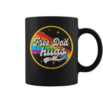 Free Dad Hugs Lgbt Pride Ally Rainbow Flag Retro Vintage Coffee Mug | Mazezy