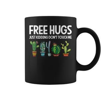 Free Hugs Just Kidding Don't Touch Me Cactus Jokes Coffee Mug | Mazezy