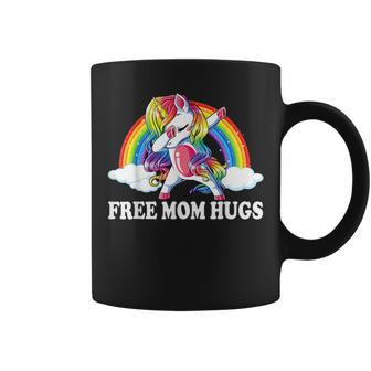 Free Mom Hugs Dabbing Unicorn Rainbow Lgbt Gay Lesbian Pride Coffee Mug - Seseable