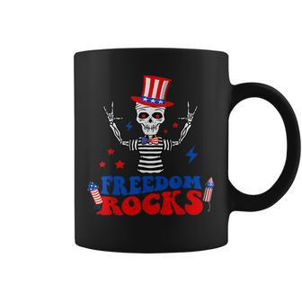 Freedom Rocks Skeleton American Flag Independence Day 1776 1776 Funny Gifts Coffee Mug | Mazezy CA