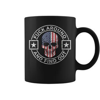 Fuck Around And Find Out Patriotic Distressed Skull Design Coffee Mug | Mazezy