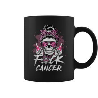 Fuck Breast Cancer Warrior Pink Ribbon Messy Bun Hair Coffee Mug | Mazezy AU