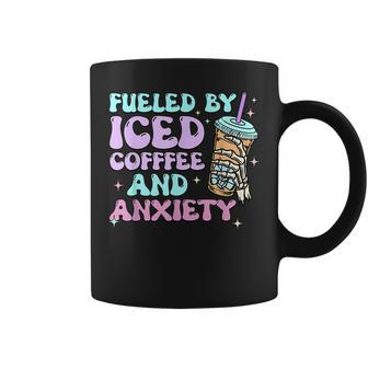 Fueled By Iced Coffee And Anxiety Retro Coffee Lover Coffee Mug - Seseable