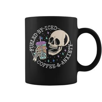 Fueled By Iced Coffee And Anxiety Skull Coffee Lover Coffee Mug - Seseable