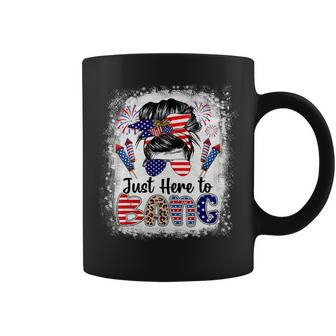 Funny 4Th Of July Just Here To Bang Messy Bun American Flag Coffee Mug - Monsterry UK