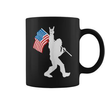 Funny Bigfoot Rock And Roll Usa Flag For Sasquatch Believers Sasquatch Funny Gifts Coffee Mug | Mazezy