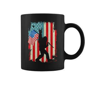 Funny Bigfoot Rock And Roll Usa Flag Fourth 4Th Of July Coffee Mug - Monsterry