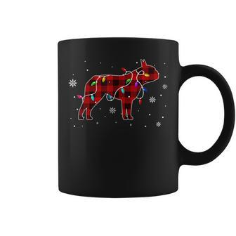 Funny Boston Terrier Dog Christmas Lights Red Plaid Pajama Boston Funny Gifts Coffee Mug | Mazezy