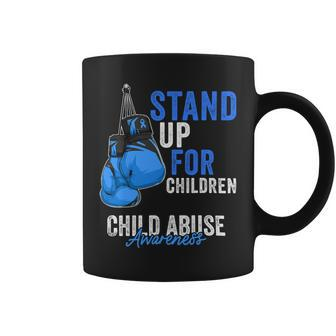 Funny Boxing Child Abuse Prevention Awareness Boxing Gloves Blue Ribbon Coffee Mug - Monsterry