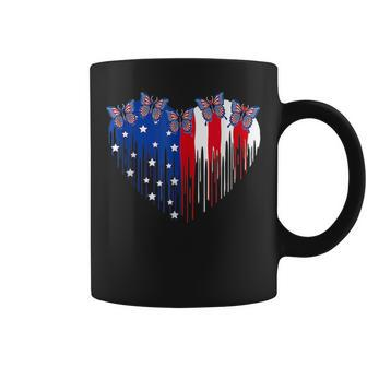 Funny Butterfly Heart With Usa Flag Patriotic 4Th Of July Coffee Mug | Mazezy