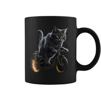 Cat Drives Bicycle Cat Lover Graphic Cats Kitten Lover Coffee Mug - Seseable