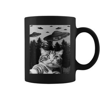 Funny Cat Selfie With Ufos Alien Ufo Funny Cat Lover Coffee Mug - Seseable