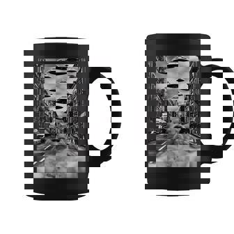 Funny Cat Selfie With Ufos Retro Cat Coffee Mug | Mazezy